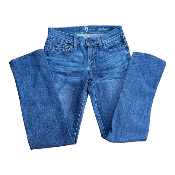 7 For All Mankind Jeans - Bootcut Size 25 Blue Denim Stretch Excellent Condition - Picture 2 of 5